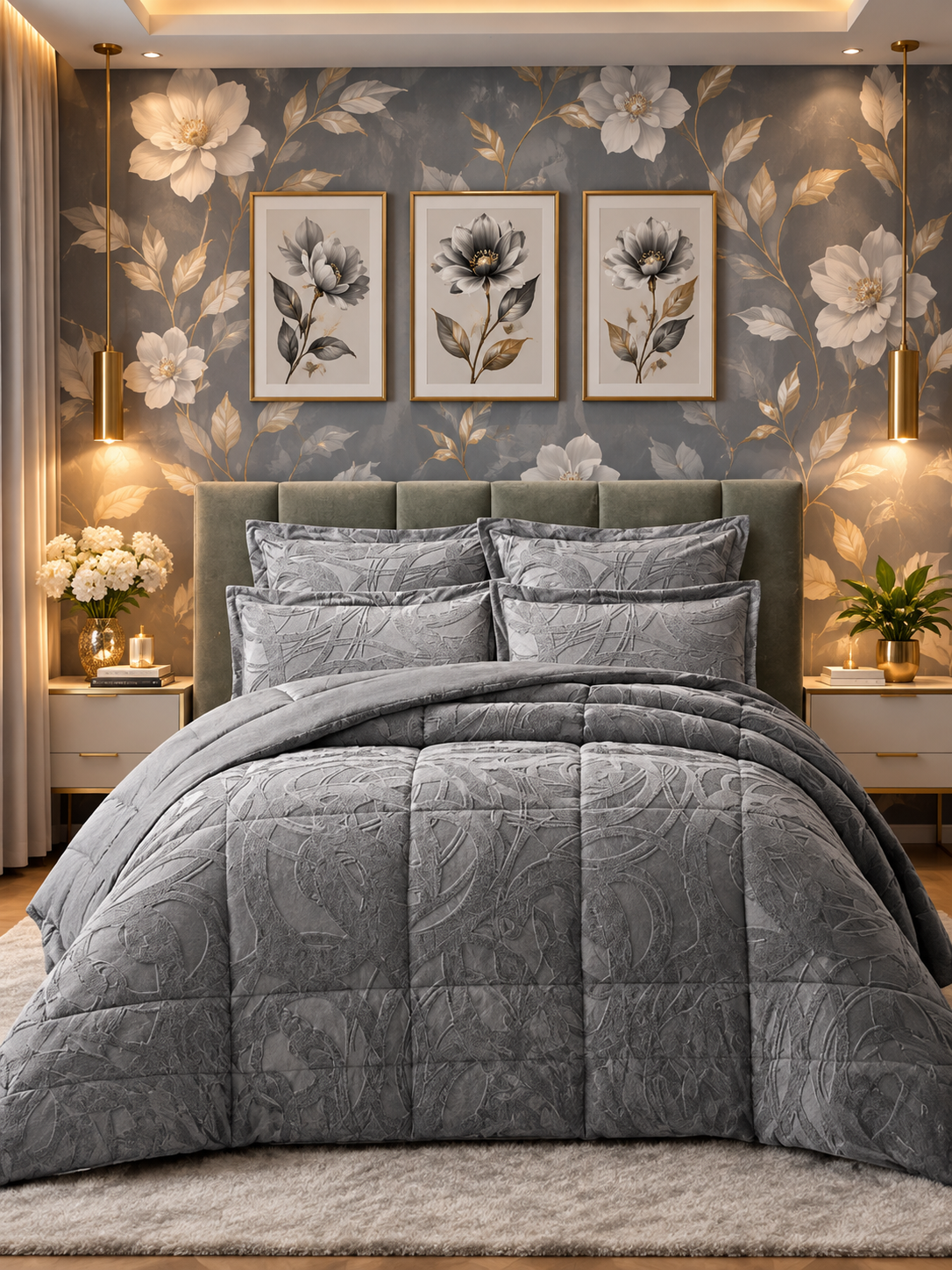 Cotton Co Genevieve Grey Jacquard 5 Pc Comforter Set