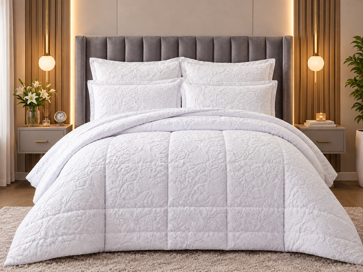 Cotton Co Constance White Jacquard 5 Pc Comforter Set