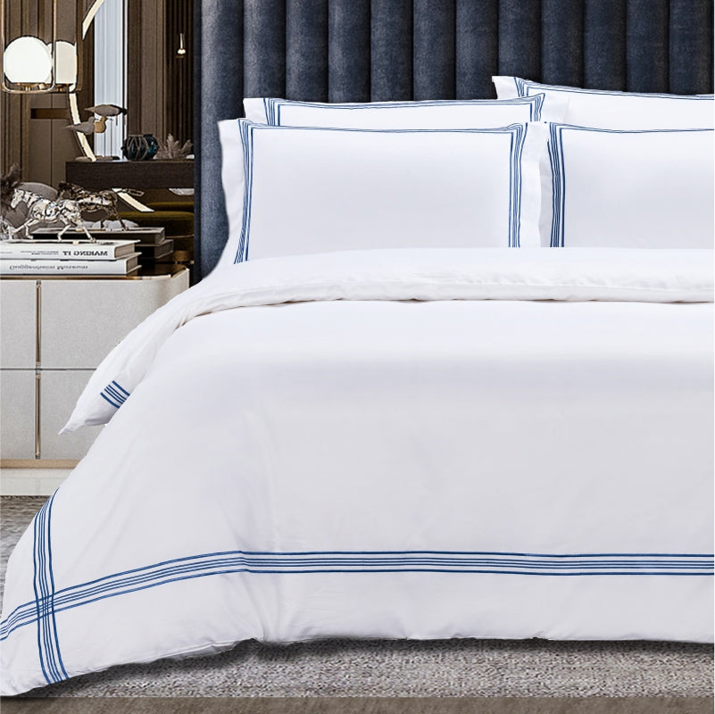 Egyptian Cotton Giorgio White & Navy Duvet Cover Set