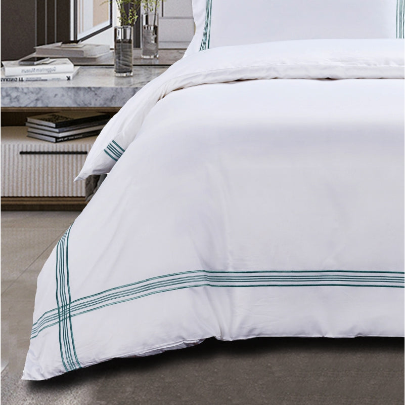 Egyptian Cotton Giorgio White & Duck Egg Duvet Cover Set