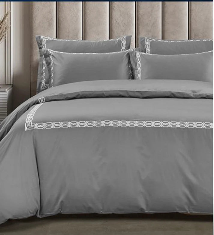 Egyptian Cotton 400 Thread Count Kathy Grey Duvet Cover Set