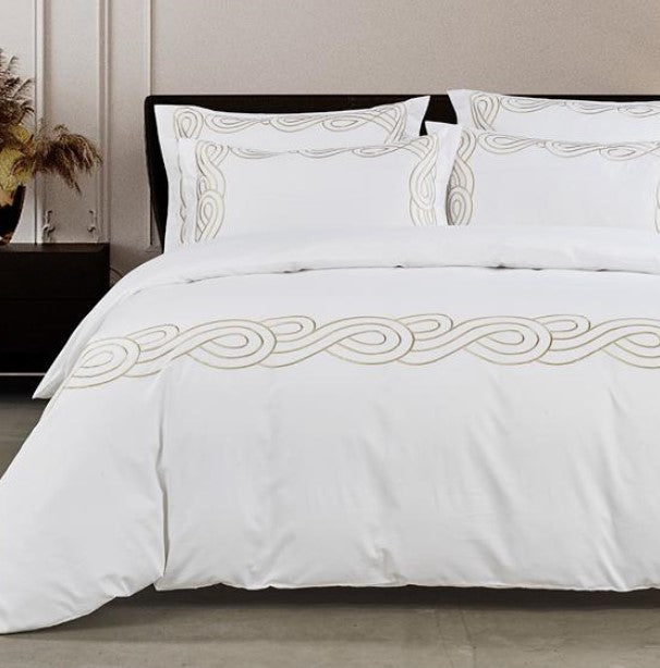 Egyptian Cotton 400 Thread Count Christy White & Gold Duvet Cover Set