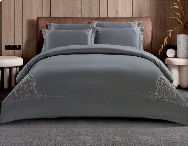 Egyptian Cotton 400 Tc Lorena Grey Duvet Cover Set