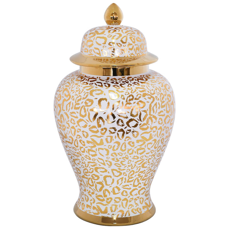 Gold/white Leopard Print Jar 40 Cm