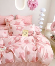Cotton Co Micro Satin Pink Star Kids Club Duvet Cover Set
