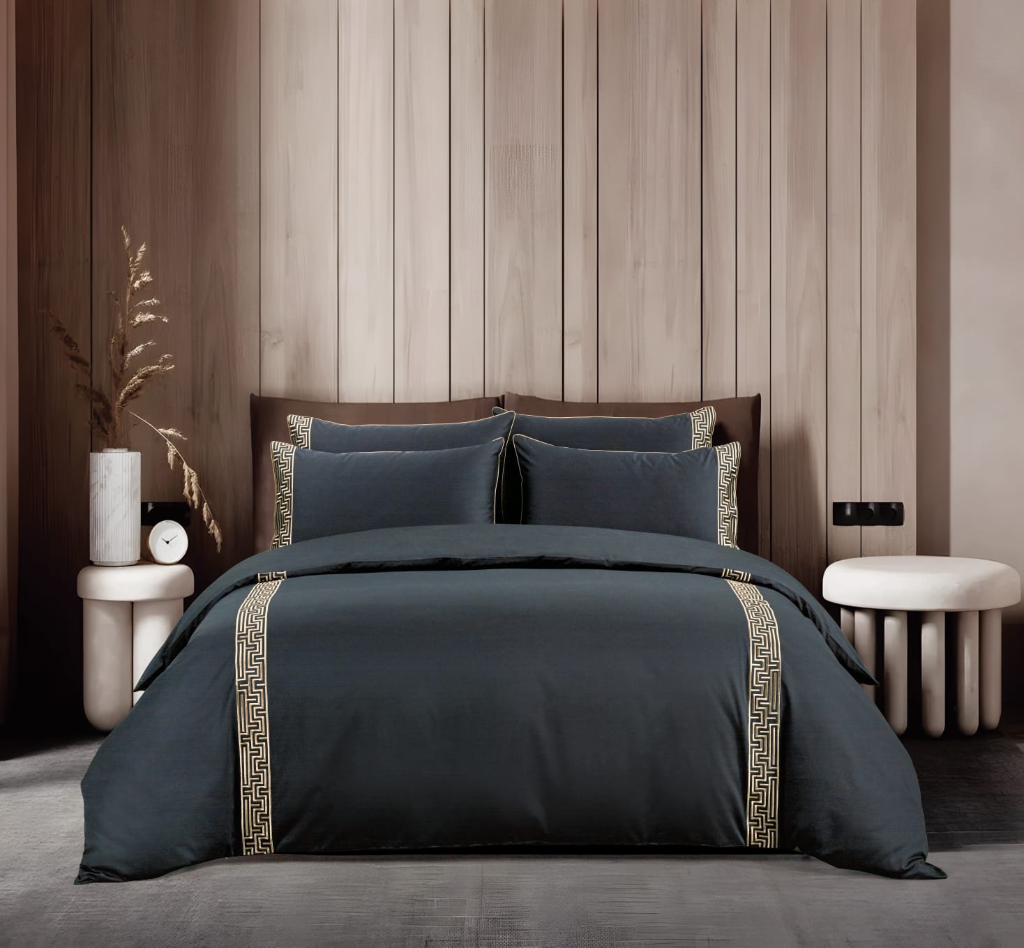 Egyptian Cotton T400 Roberto Black & Stone Duvet Cover Set
