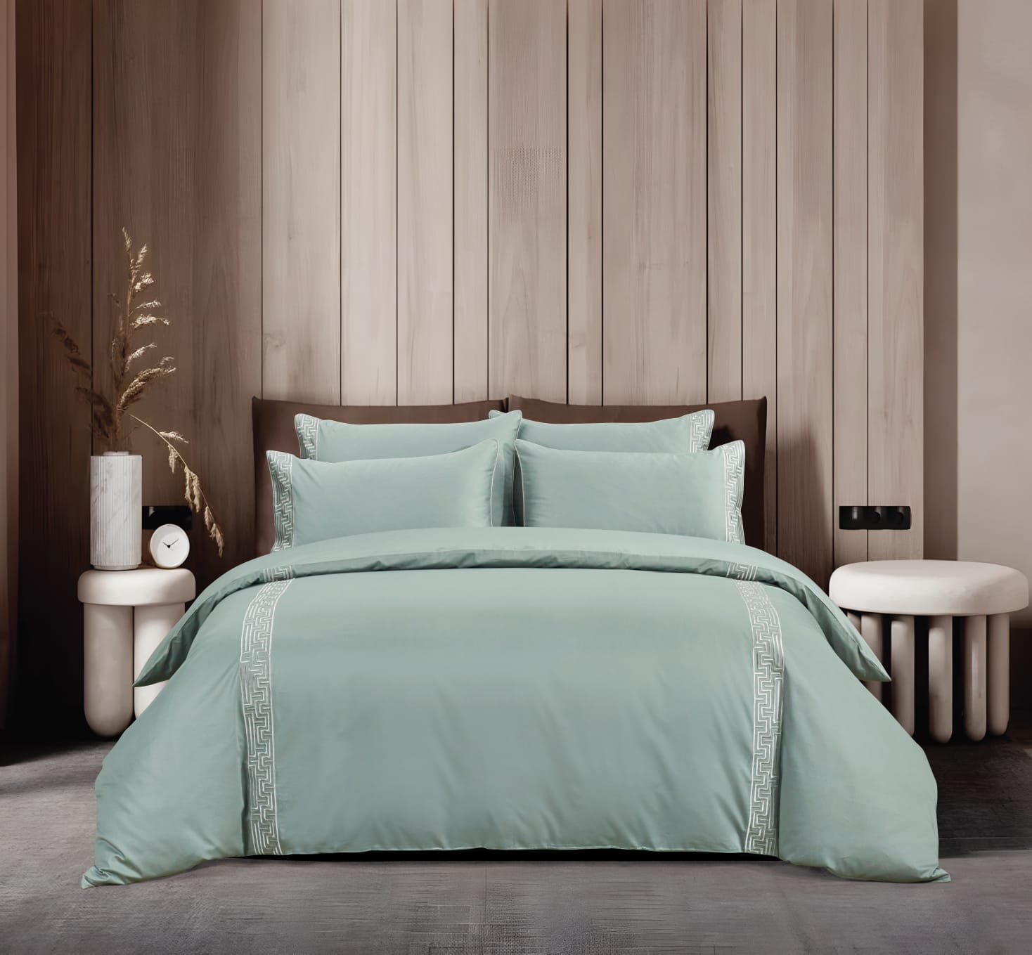 Egyptian Cotton T400 Roberto Duck Egg & Silver Duvet Cover Set