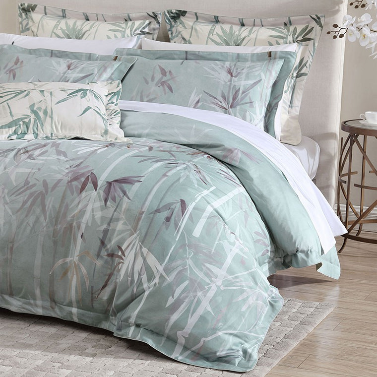 Linen house bamboo florette sage duvet cover