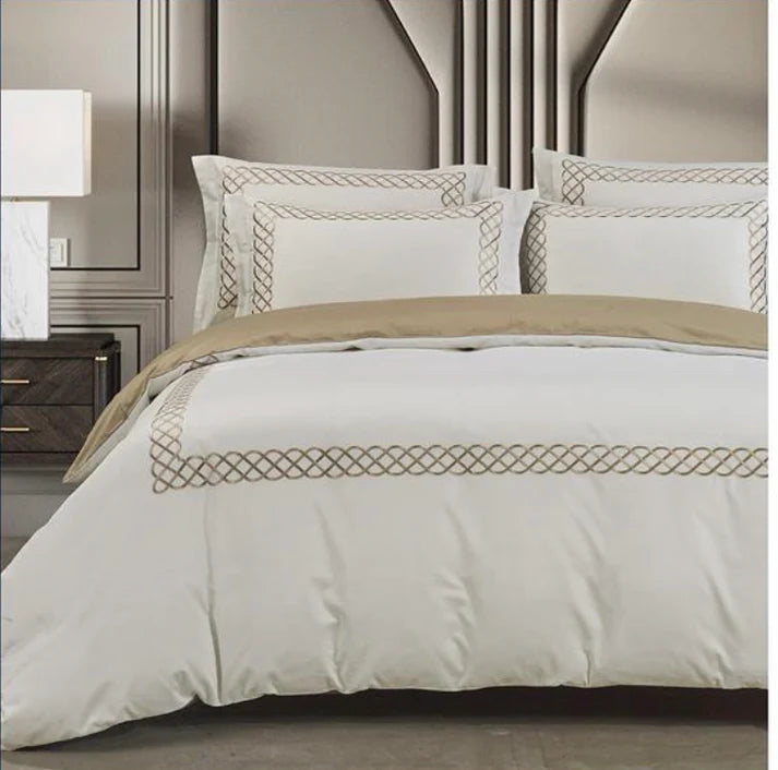 Egyptian Cotton 400 Thread Count Elle Cream & Stone Duvet Cover Set