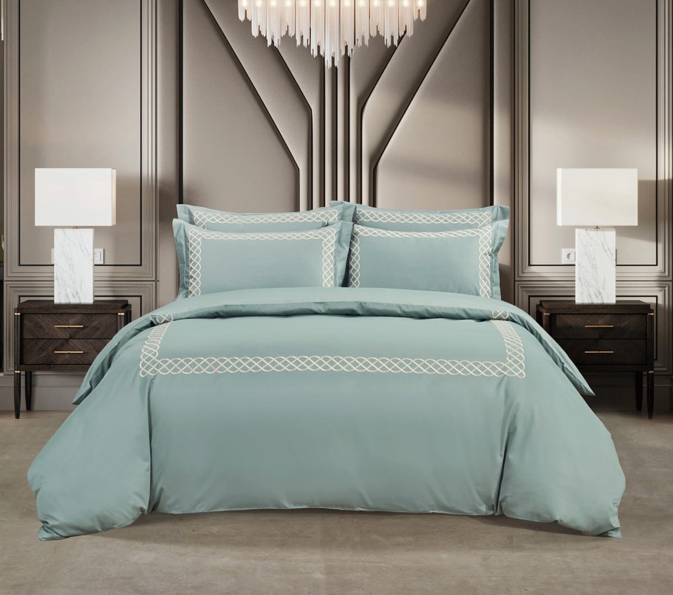 Egyptian Cotton T400 Elle Duck Egg & Gold Duvet Cover Set