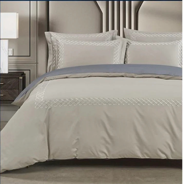 Egyptian Cotton 400 Thread Count Elle Silver & Grey Duvet Cover Set