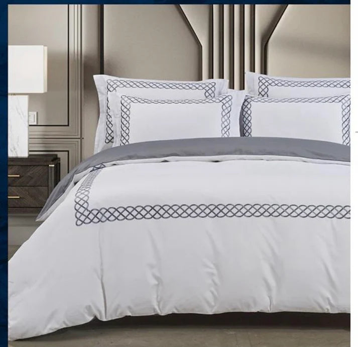 Egyptian Cotton 400 Thread Count Elle White & Grey Duvet Cover