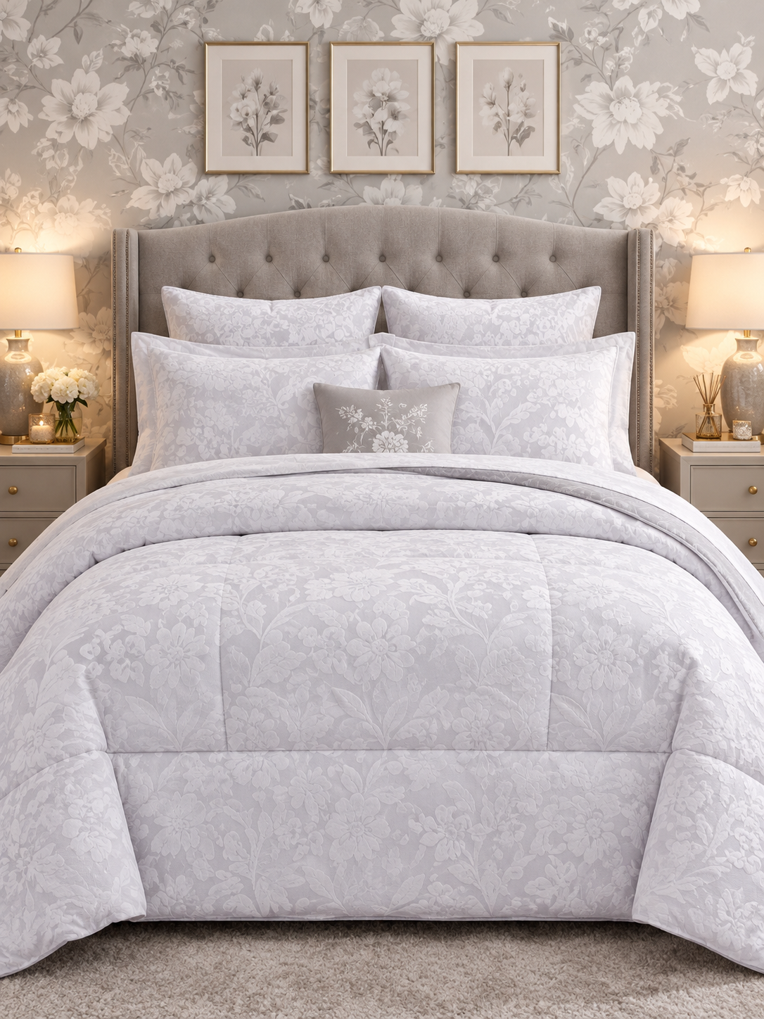 Cotton Co Floriana White Jacquard 5 Pc Comforter Set