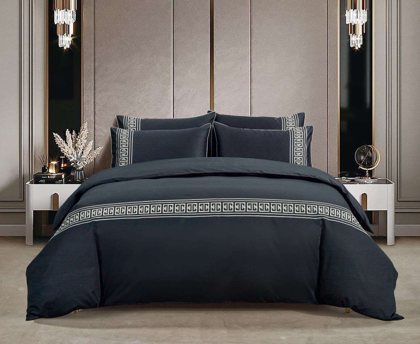 Egyptian Cotton T400 Givenchy Black & Silver Duvet Cover Set
