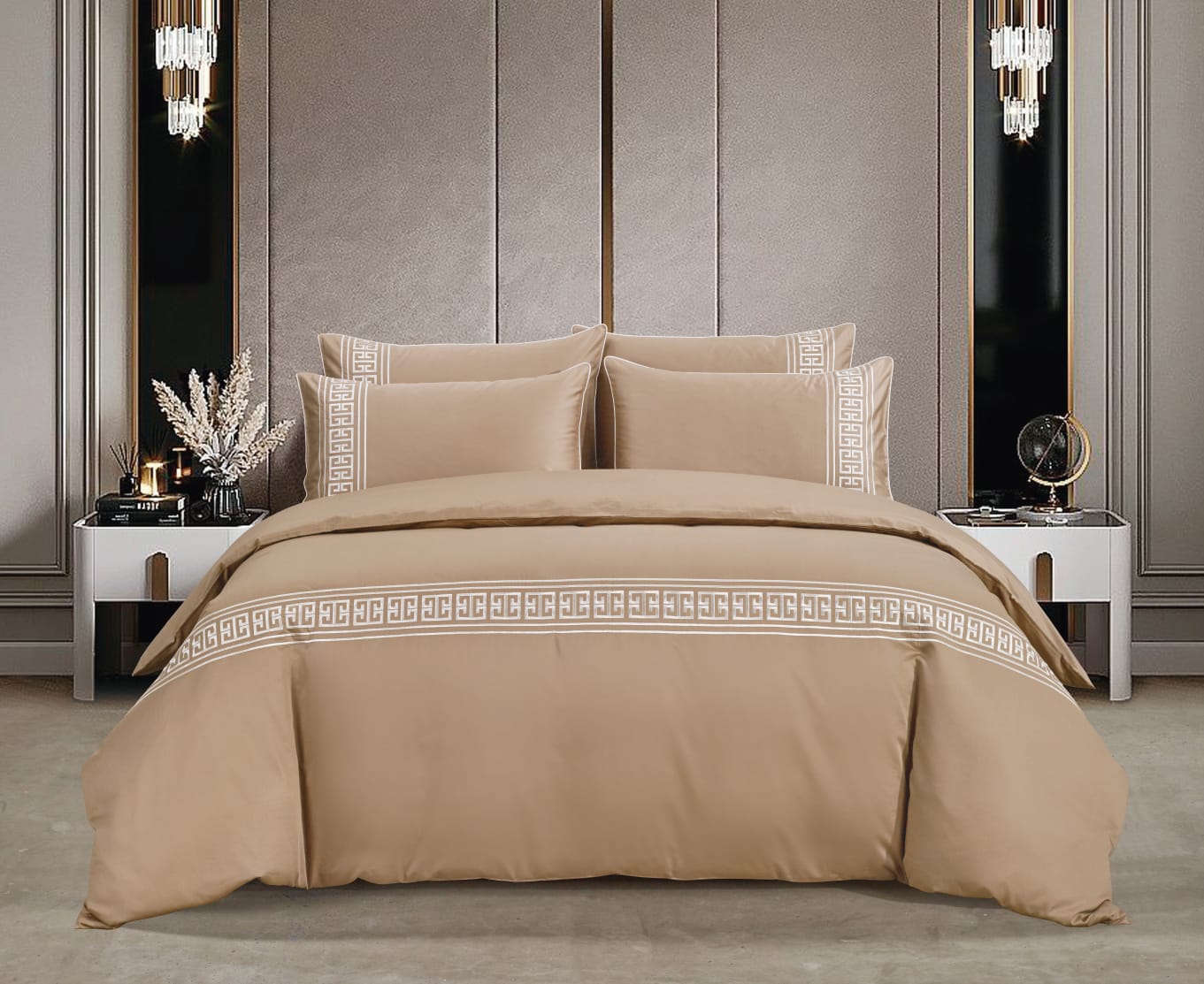 Egyptian Cotton T400 Givenchy Stone & Cream Duvet Cover Set