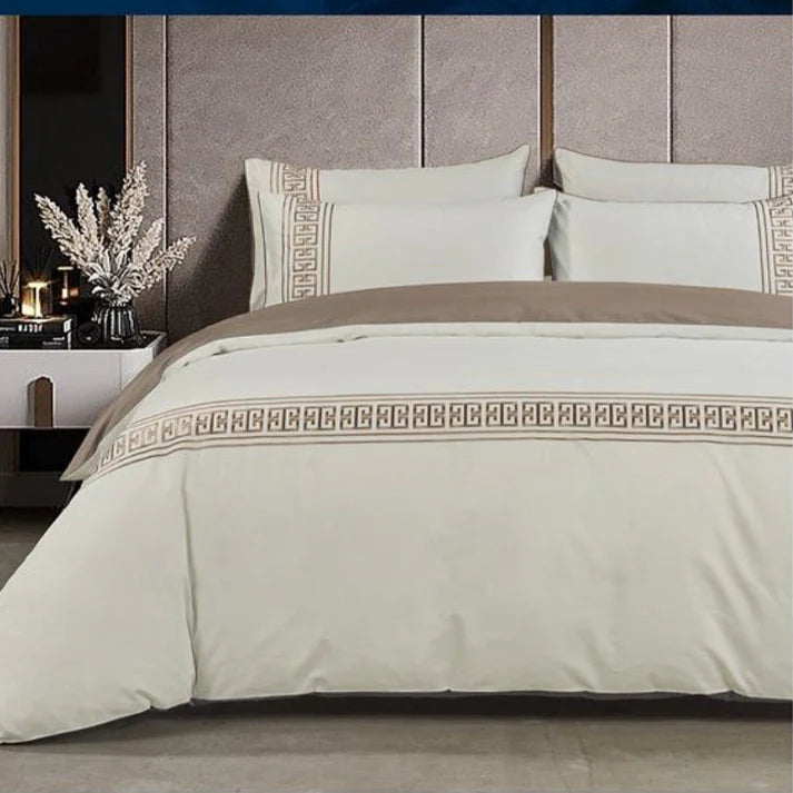Egyptian Cotton 400 Thread Count Givenchy Cream & Stone Duvet Cover Set