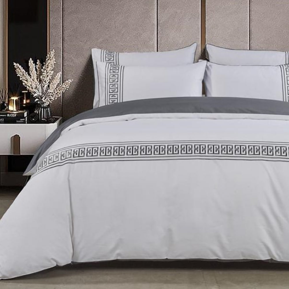 Egyptian Cotton 400 Thread Count Givenchy White & Grey Duvet Cover Set