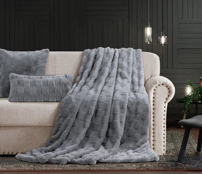 Cotton Co Prague Grey Faux Fur Throw