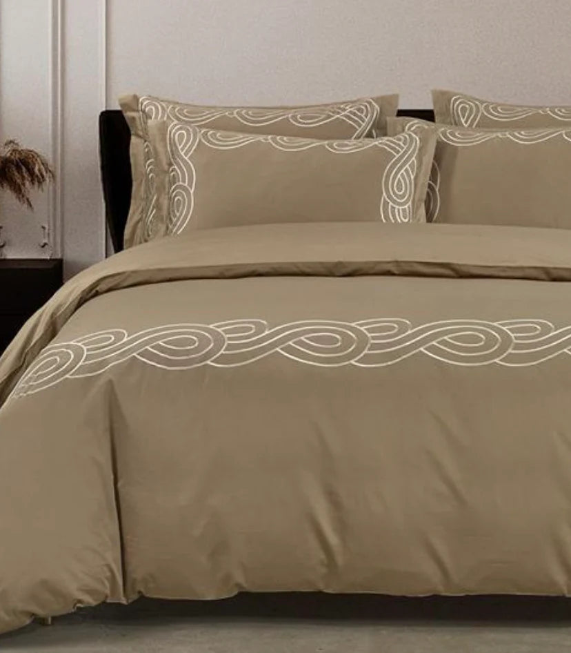 Egyptian Cotton 400 Thread Count Christy Stone & Cream Duvet Cover Set